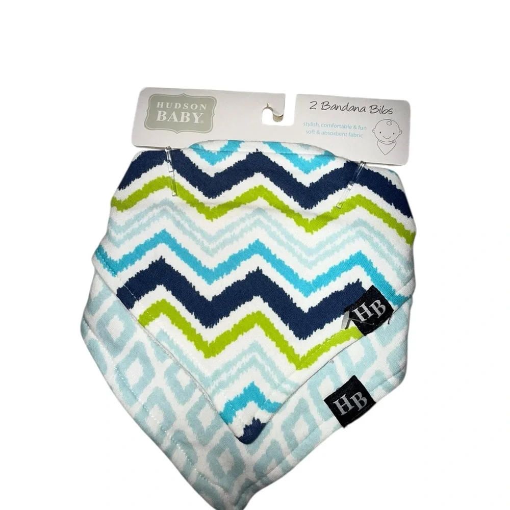 🔥3/$20🔥 Hudson Baby Chevron Bandana Bibs - Blue and Green 2 Pack